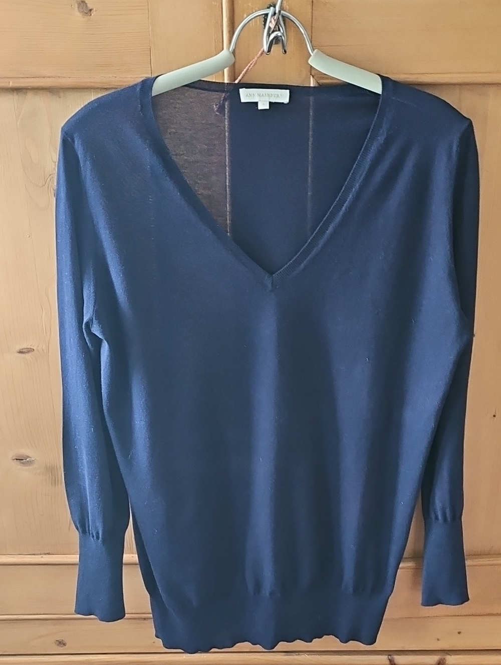 Ann Mashburn Luxury Fine Knit Cotton V Neck Sweater Navy Size S
